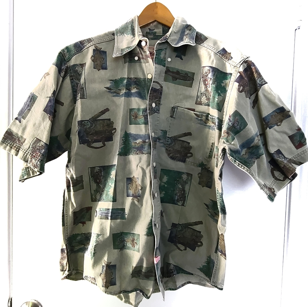 Woolrich Mens sz M Green Short Sleeve Button-down